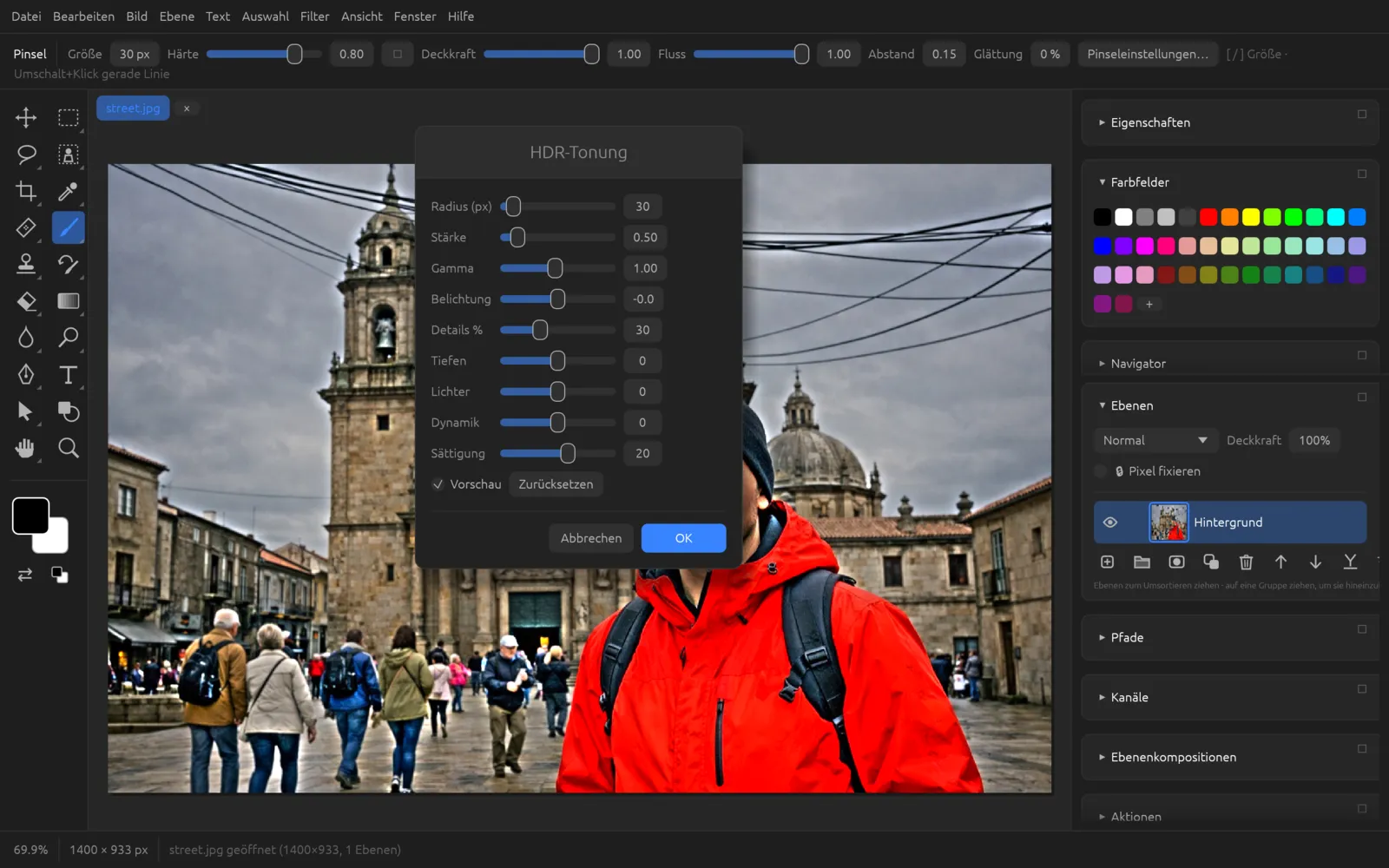 Dialog HDR-Tonung mit neun Reglern