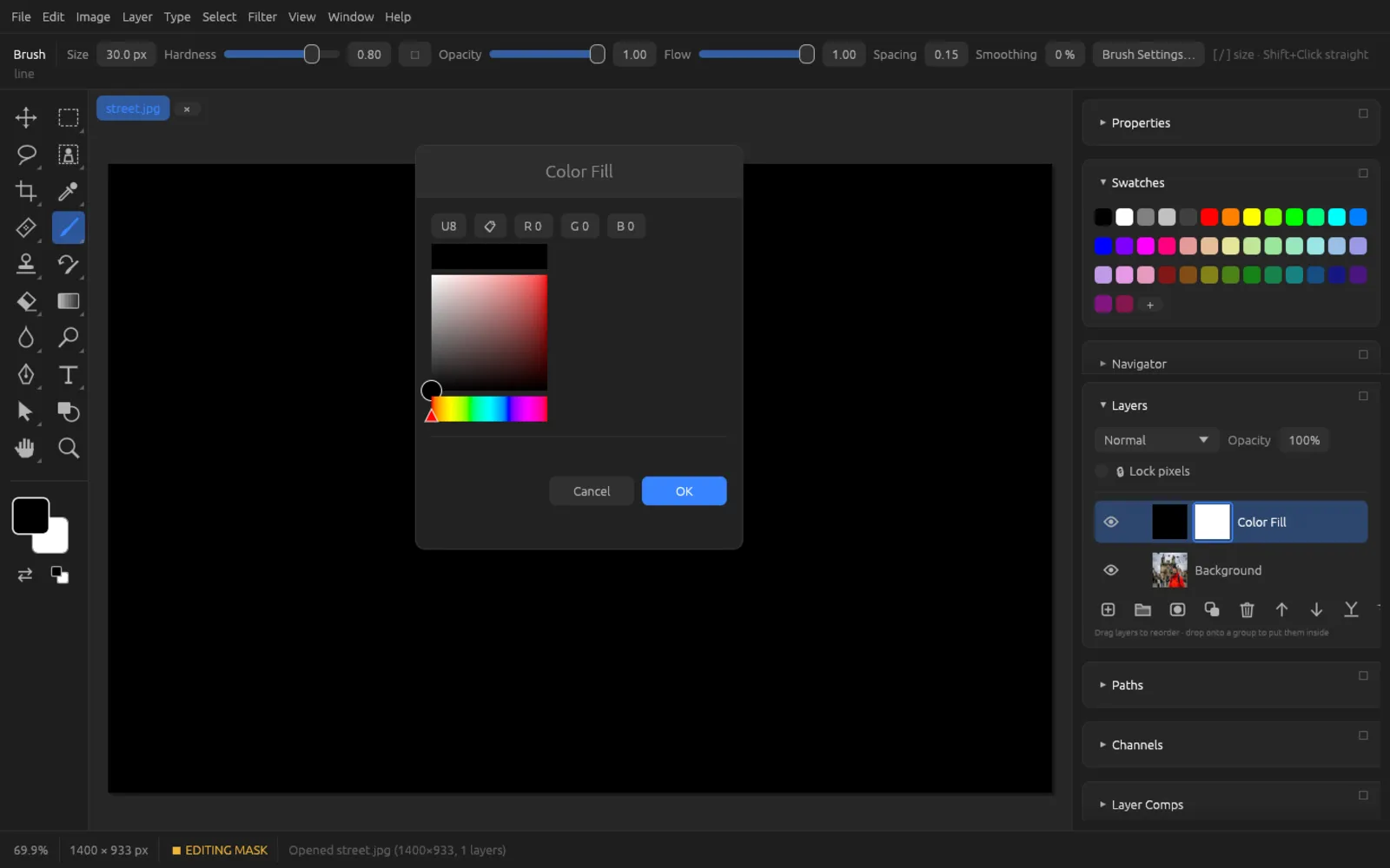Color fill dialog with color picker