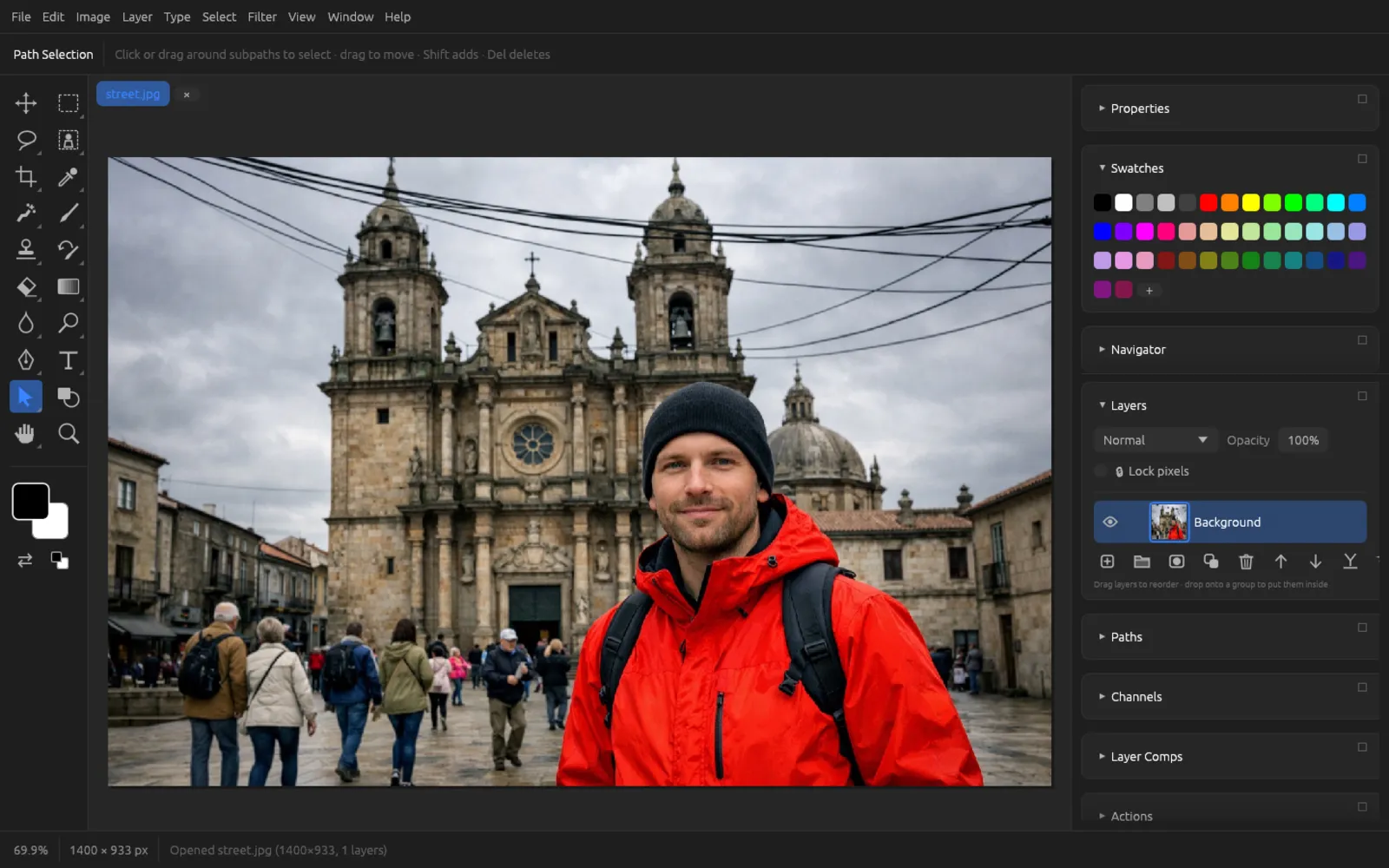 The Remove tool is active, the options bar shows the Install the AI model button