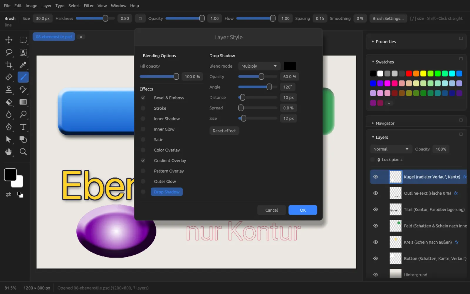 Layer Style dialog with Drop Shadow settings