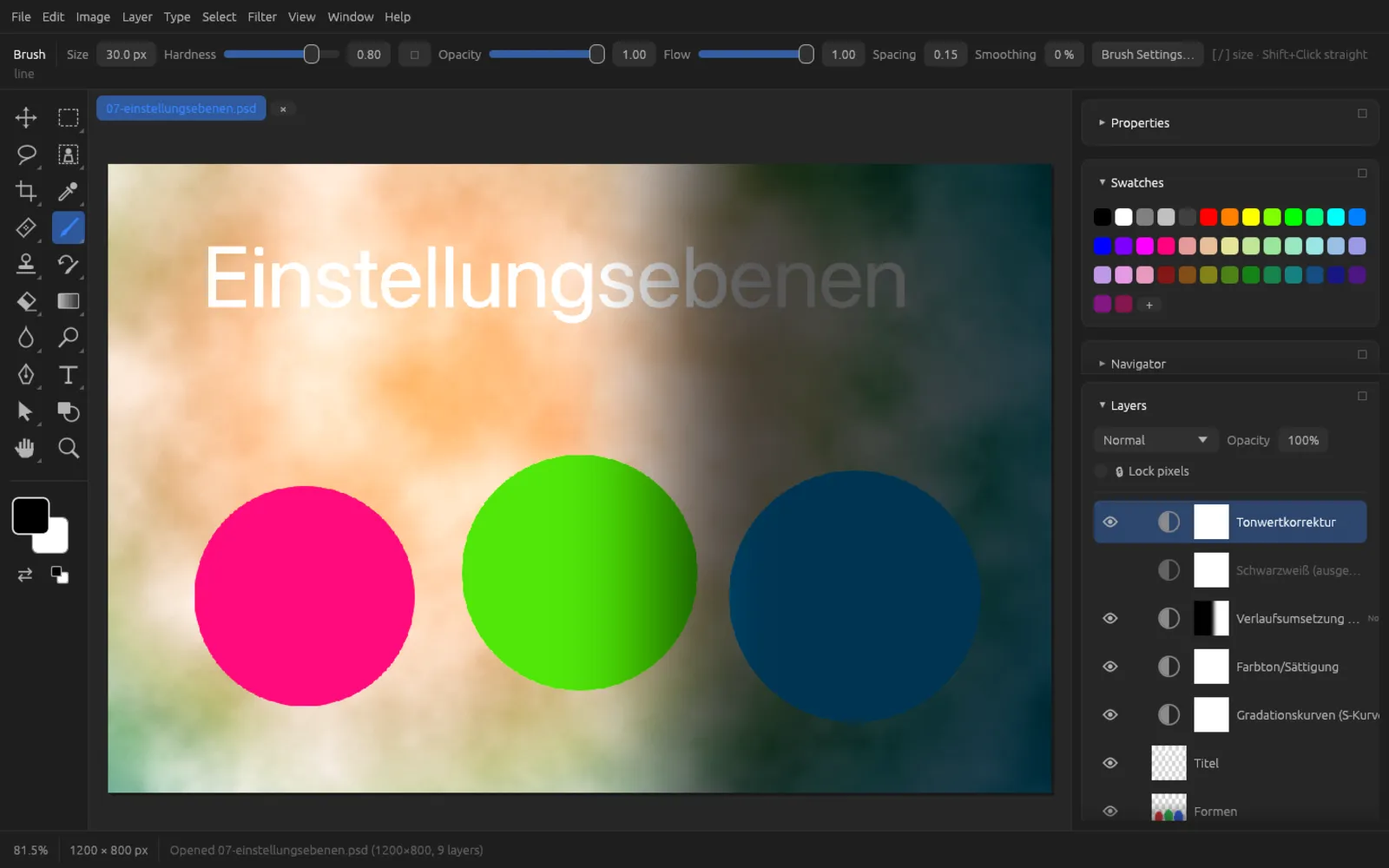 Several adjustment layers in the Layers panel