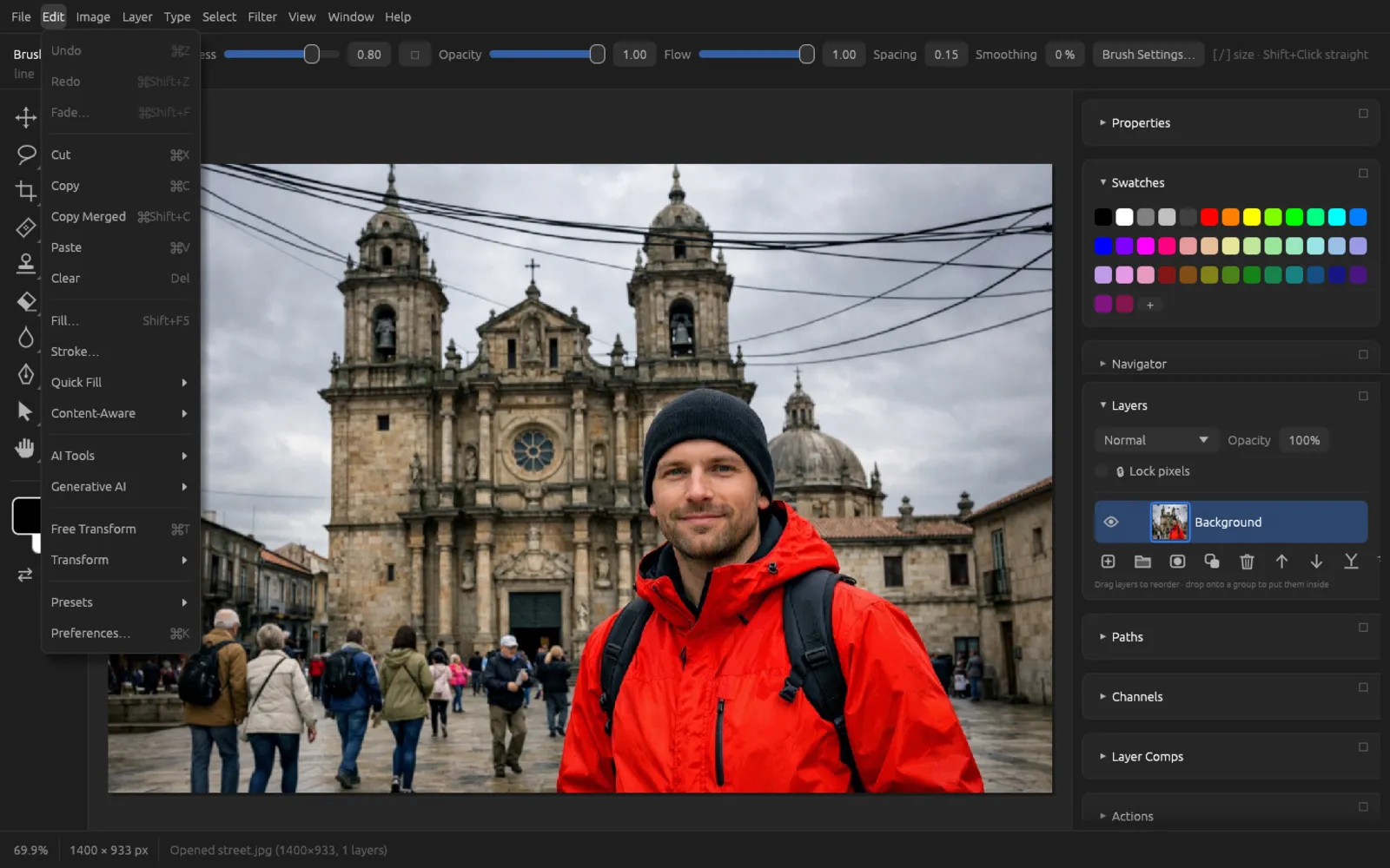 The open Edit menu