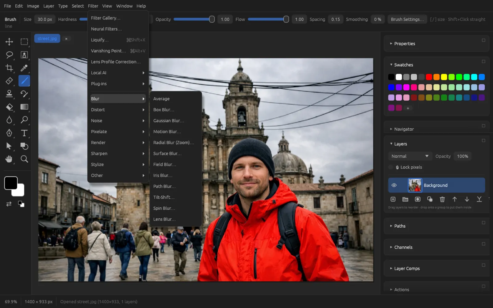 The Filter › Blur submenu